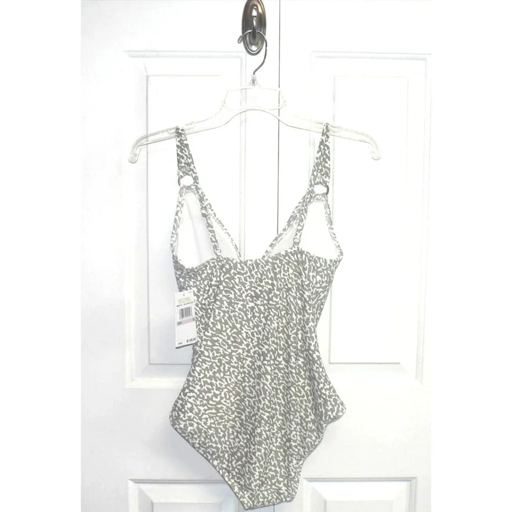 Michael Kors Hazy‎ Cheetah Surplice One-Piece Swimsuit in Safari Green Size 6